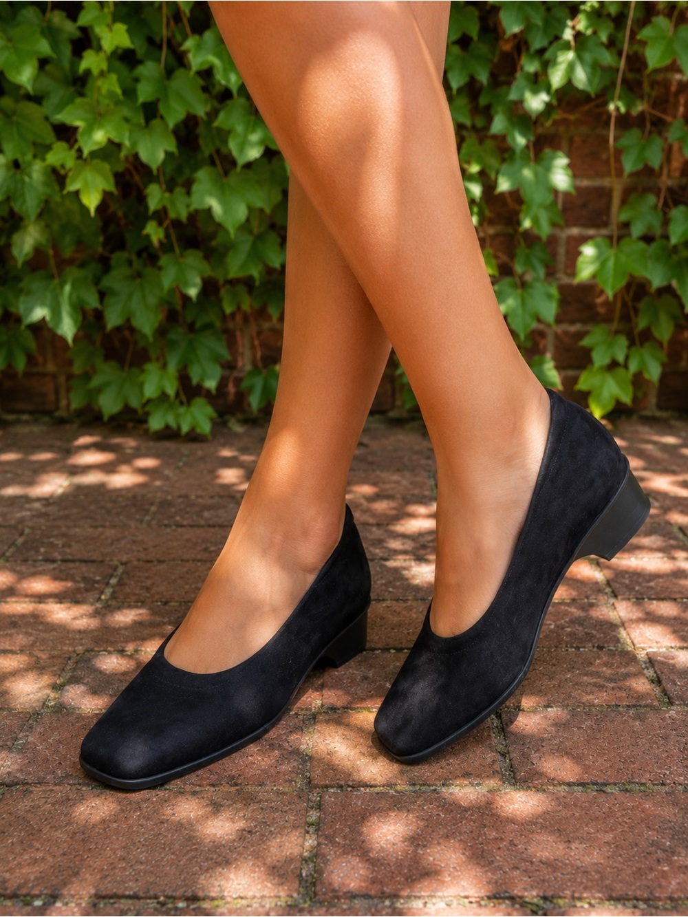 ARCHE Black Square Toe Minimalist Slip-On Heels, Made in France, 40